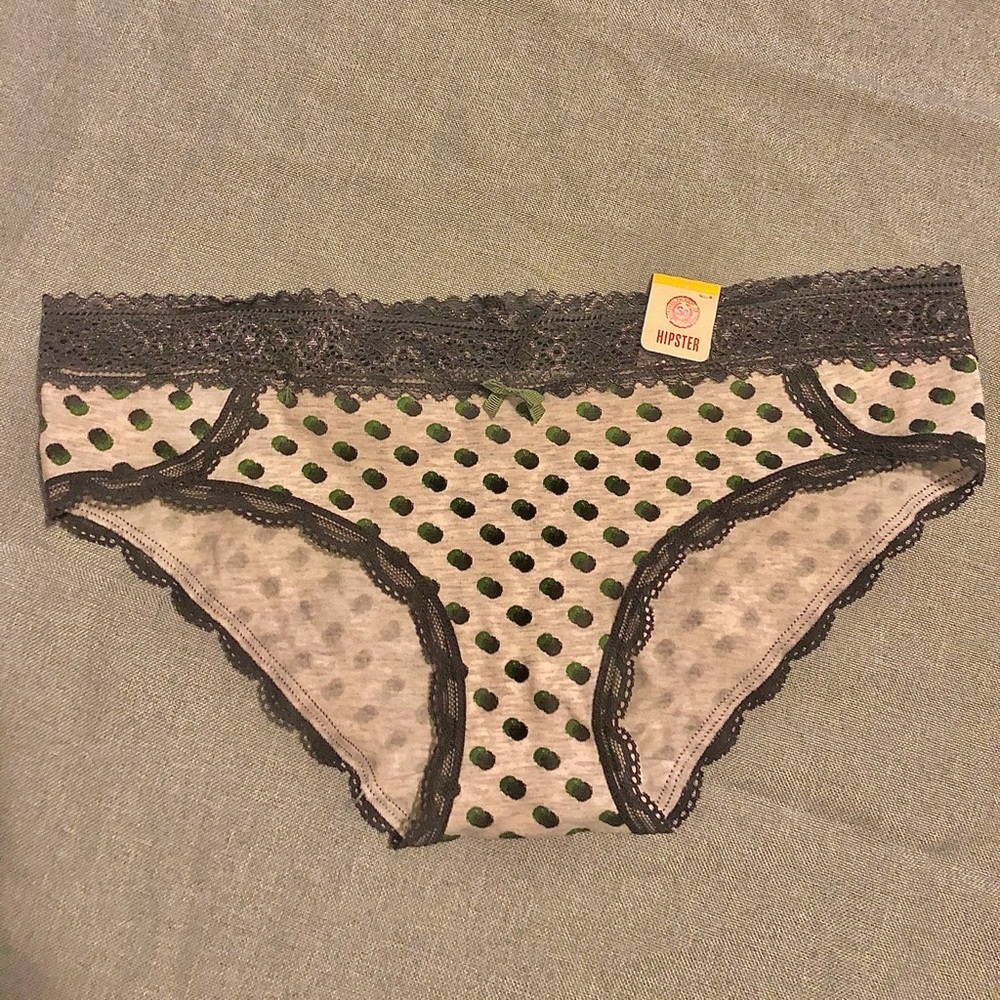 Blue/green polka dot and lace panty